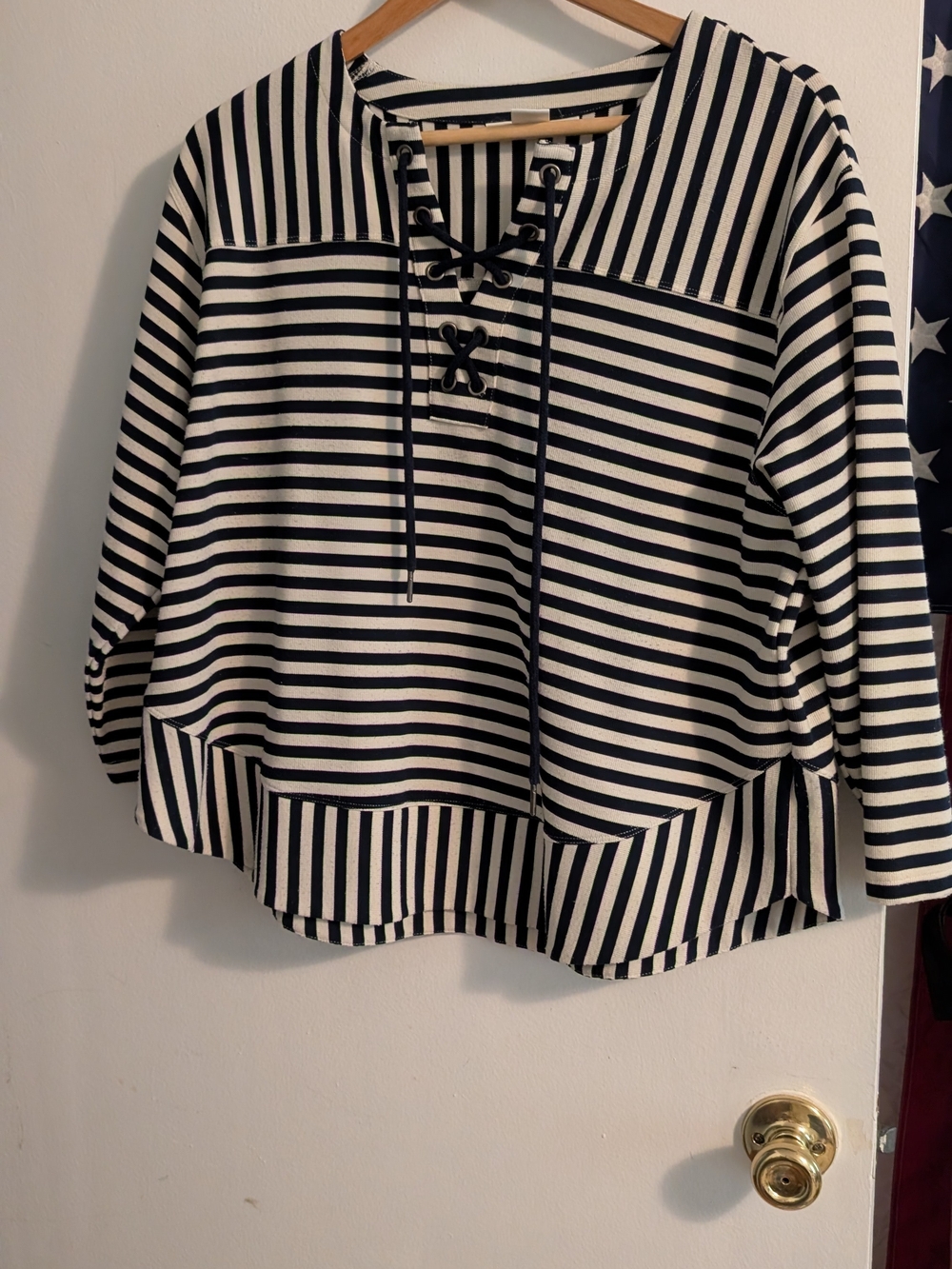 Skye's the Limit Navy and White Striped Lace-Up Top
